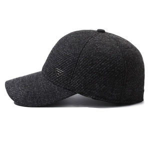 Herren Winter Baseballkappe mit Ohrenschutz und Plüschfutter in meliertem Dunkelgrau