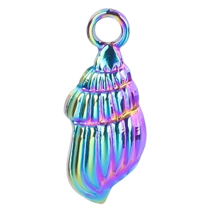 Rainbow conch shell pendant in stainless steel with colorful metallic luster