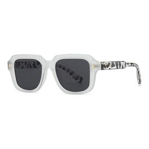 Classic square sunglasses with matte transparent frames and dark gray lenses for women