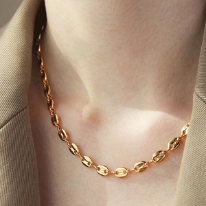 Golden pig nose link chain necklace with minimalist luxury design for women
