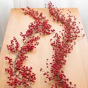 Artificial Christmas Berry Garland Pine Cone Simulation Pine Needle Vine Festive Holiday Home Mantle Window Decoration