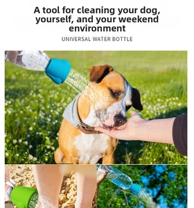Outdoor portable silicone shower head for pet water bottles shown in various usage scenarios