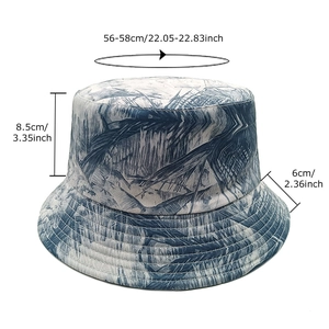 Blue palm leaf print bucket hat for women with 56-58cm head circumference size specs