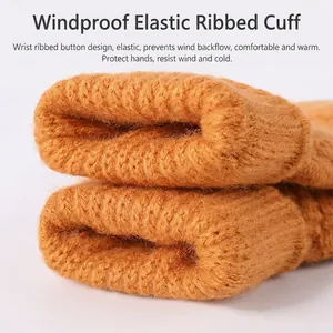 Ginger yellow knitted thermal gloves with ribbed cuffs and thick windproof lining
