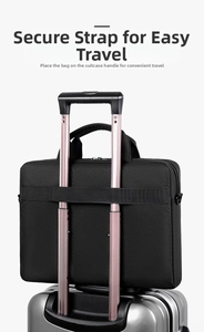 Business laptop bag with waterproof fabric and convenient trolley strap on silver luggage