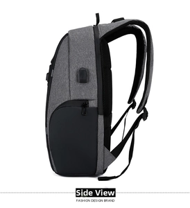 Detail view of large capacity business laptop backpack with external USB charging port
