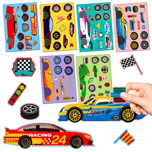Racing Car Cartoon DIY Face Changing Stickers For Children Educational Puzzle Reward Decals Toy Fun Game Decor