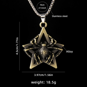 Vintage stainless steel pentagram spider necklace with bronze alloy pendant and 70cm chain