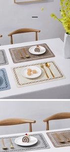 Close-up of waterproof leather placemats with chain border in various elegant colors