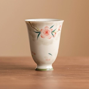 Hand Painted Ceramic Teacup Chinese Style Peach Blossom High Foot Aroma Master Cup For Gongfu Tea Tasting Gift Box