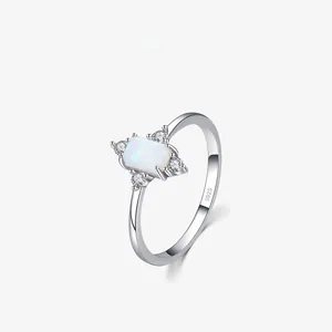 Elegant 925 Sterling Silver Rectangle Opal Ring For Women Geometric Zirconia Inlaid Vintage Fashion Jewelry Silver Wedding Dating Ring