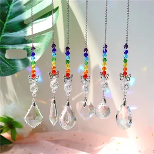 Set of 6 crystal suncatchers with butterfly metal chains and rainbow bead details