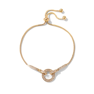 Bracciale a catena box dorato regolabile con anelli intrecciati in zircone