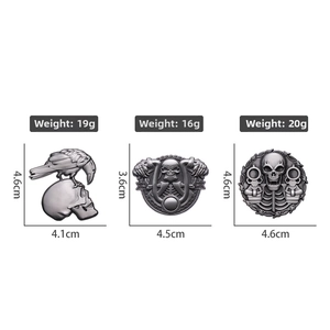 Detailed size specifications for vintage silver skull brooches in punk gothic style