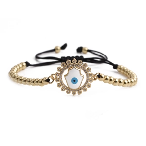 Bracelet perles dorées Main de Fatma et Œil de protection avec cordon noir réglable