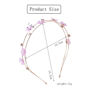 Detailed view of pink floral headband with rhinestone dimensions and size markings