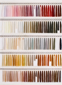 Detailed color chart showing numbered embroidery thread samples for DIY tassel bag charms
