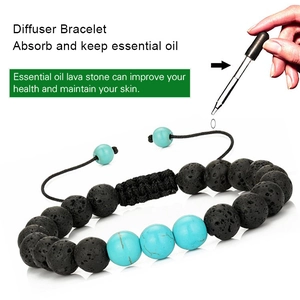 Lava stone bead bracelet set with turquoise for essential oil aromatherapy diffusion