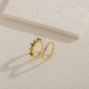 14K gold plated crown ring and eternity band set with colorful zircon stones