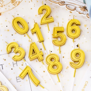 Golden number birthday candles set 0-9 for cake decoration with metallic finish