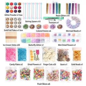 Kit Matériel De Bricolage En Résine DIY Avec Boîte Rangement Multicouche Paillettes Fleurs Séchées Engrenages Métalliques