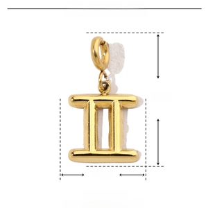 Detailed dimension guide for gold stainless steel Gemini zodiac charm pendant with weight