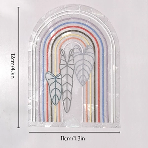 Rainbow leaf pattern suncatcher window film dimensions 12cm by 11cm on white background