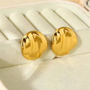 Minimalist irregular wave 18K gold plated stainless steel stud earrings in jewelry box