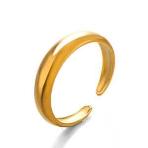 Minimalist adjustable open ring in polished 18K gold-plated stainless steel for women