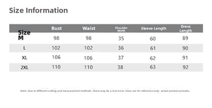 Detailed size chart for the palace style hollowed-out dress with stand collar and buttons