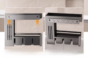 Wall-mounted kitchen spice rack in charcoal grey with 23cm backplate and screw holes