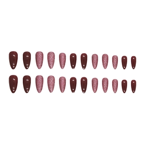 24-piece cherry red and sparkly pink press-on nails in almond shape for women