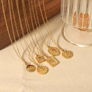 Evil Eye Pendant Necklace 18K Gold Plated Stainless Steel With Zircon Vintage Bohemian Celestial Jewelry For Women