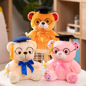 Graduation Teddy Bear Plush Toy Wearing Mortarboard Glasses And Diploma Soft Stuffed Animal Gift For Graduates
