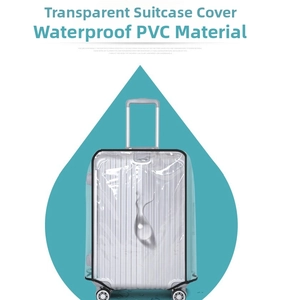 Macro shot of waterproof thick PVC luggage cover showing clear material and reinforced black edges