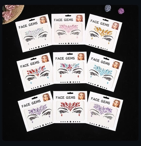 Ensemble détaillé de bijoux de visage autocollants et strass pour les yeux en 9 couleurs