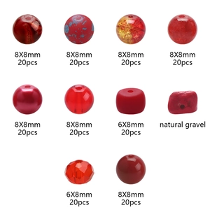 Detail view of red crystal beads set with mixed sizes and shapes for DIY jewelry making