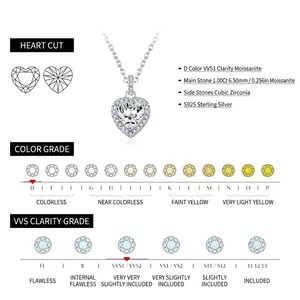 S925 sterling silver heart-shaped necklace with 1 carat D color VVS1 Moissanite stone
