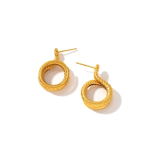 18k gold plated stainless steel snake hoop earrings with detailed scale texture