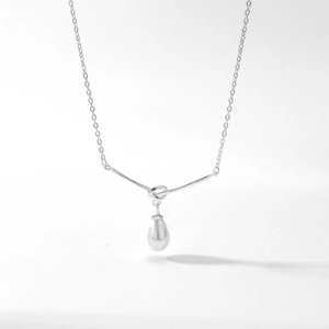 Elegant silver titanium steel knot necklace with drop pearl pendant for women