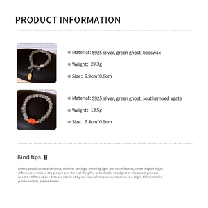 Detailed specs of S925 silver bracelets with green phantom and amber beeswax stones