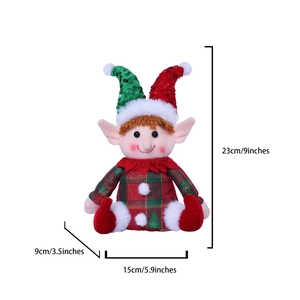 Detailed size chart showing height 23cm and width 15cm for Christmas elf plush doll