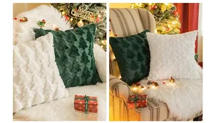 Detailed plush Christmas pillow cover featuring embossed snowflake and tree patterns