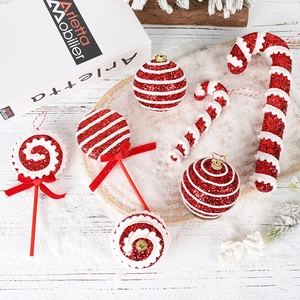 Christmas Tree Hanging Ornaments Glitter Foam Candy Cane Lollipop Ball Bows Festival Party Decor