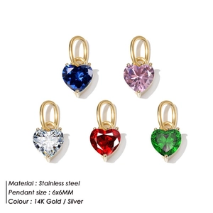 Set di ciondoli a cuore in acciaio inossidabile con zirconi colorati 6x6mm per gioielli