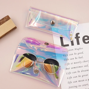 Laser Iridescent Sunglasses Case Portable PVC Holographic Eyeglasses Pouch Fashion Travel Storage Bag With Metal Button
