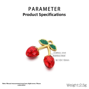 Detail of cherry pendant in stainless steel with dimensions 18x16mm and 2.5g weight