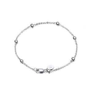 Minimalist S925 sterling silver chain bracelet with six polished beads and lobster clasp