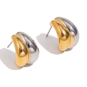 Minimalist 18K gold-plated stainless steel curved banana stud earrings in gold and silver