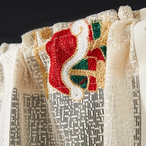 Christmas lace curtain with bell embroidery on beige mesh fabric for holiday decor